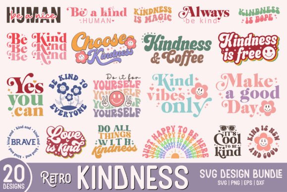 Retro Kindness SVG Bundle: Graphics for Crafts & Content